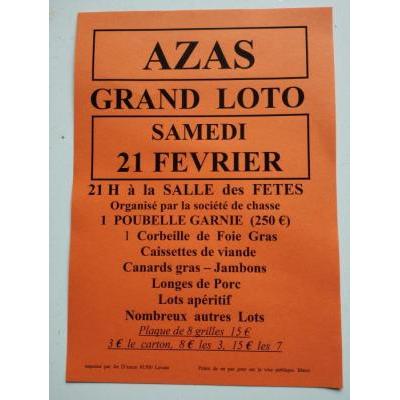 Photo du loto de la chasse samedi 21 f&eacute;vrier a 21h00 à Azas