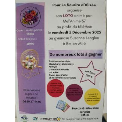 Photo du Super loto le sourire d'Alizée pour le Téléthon animé par Mélanie 06.59.27.14.07 à Ballan-Miré