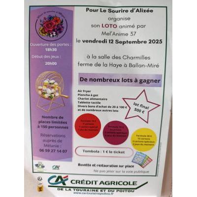 Photo du SUPER LOTO ANIME PAR MELANIE POUR LE SOURIRE D'ALIZEE RESERVATION 06.59.27.14.07 à Ballan-Miré