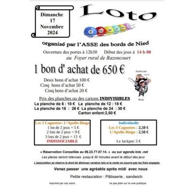 Photo du Loto organisé au profit des écoles de Bazoncourt / Sorbey / Sanry-sur-Nied à Bazoncourt