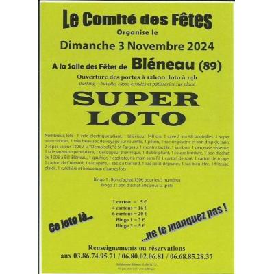 Photo du Super Loto du comité des fêtes à Bléneau