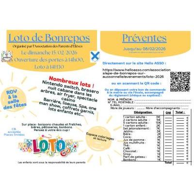 Photo du Loto de l'APE de Bonrepos + 5000&euro; de lots à Bonrepos-sur-Aussonnelle