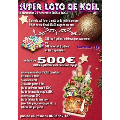 Photo du Super Loto de Noel salle du val fleuri à Cagnes-sur-Mer