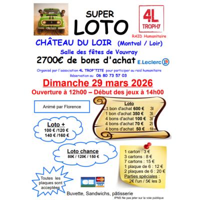 Photo du SUPER LOTO POUR RAID HUMANITAIRE 2700&euro; A GAGNER à Château-du-Loir