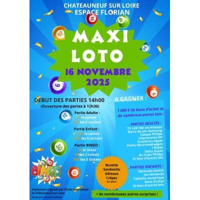 Photo du Maxi Loto avec 1600€ de bons d'achats et de nombreux autres lots !!! à Châteauneuf-sur-Loire