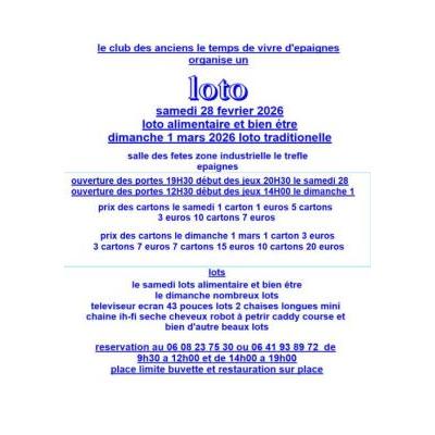 Photo du loto du club des anciens LE TEMPS DE VIVRE à Épaignes