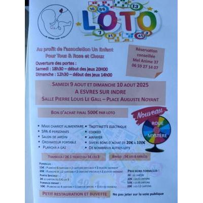 Photo du SUPER LOTO DE L'ASSOCIATION UN ENFANT POUR TOUS ANIME PAR MELANIE 06.59.27.14.07 à Esvres