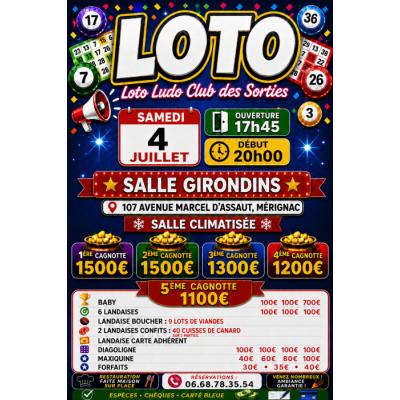 Photo du GROS LOTO de l&rsquo;&eacute;t&eacute; 5 GROSSE debut 20h salle climatis&eacute;e à Mérignac