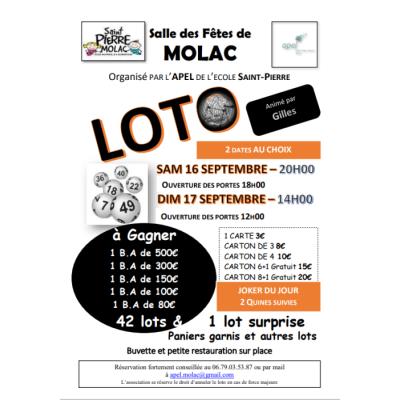 Photo du Double Super Loto à Molac le samedi 16 et dimanche 17 septembre 2023 animé par Gilles à Molac