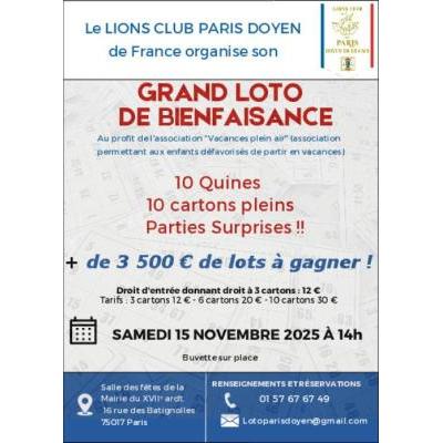 Photo du GRAND LOTO DE BIENFAISANCE au Profit de l'enfance défavorisée à Paris 17eme Arrondissement