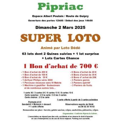 Photo du Super LOTO animé par "Loto Dédé" à Pipriac