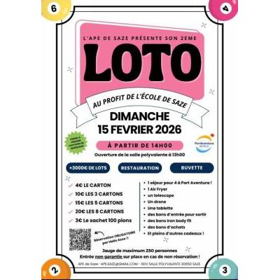 Photo du SUPER LOTO DE L'APE DE L'ECOLE DE SAZE à Saze