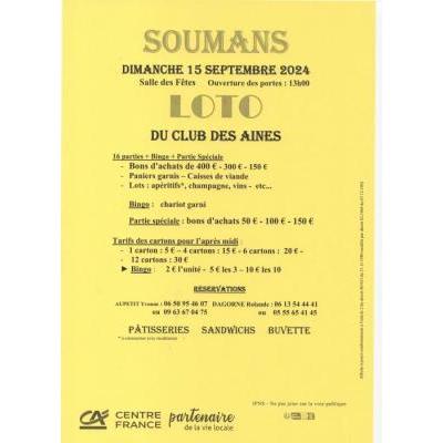 Photo du Loto organisé par le Club des Aînés de Soumans à Soumans