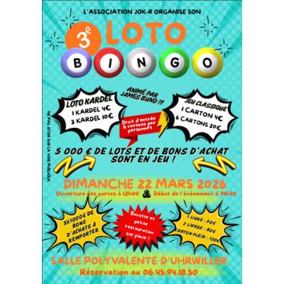 Photo du L&rsquo;association JOK-R organise son 3 &egrave;me loto bingo Dimanche le 22 mars  à Uhrwiller