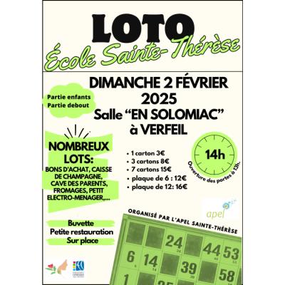 Photo du LOTO de l'école Sainte-Thérèse oragnisé par l'APEL à Verfeil